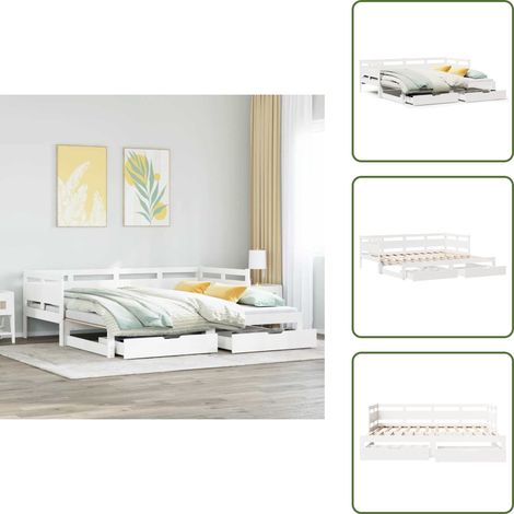 Lit de jour avec gigogne et tiroirs sans matelas blanc 90x200cm - Lit De Jour Avec Lit Gigogne - Lits De Jour Avec Lits Gigognes - Canapé-lit - Lit De Jour