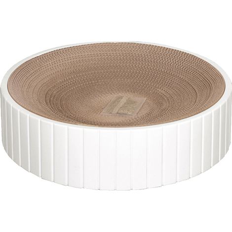 Planche à gratter ronde pour chats blanche : tapis à gratter en carton résistant