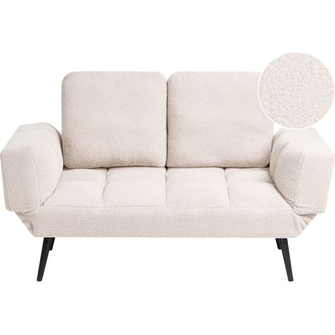 Divano letto 2 posti con rivestimento bouclè bianco sporco con Braccioli Regolabili Brekke