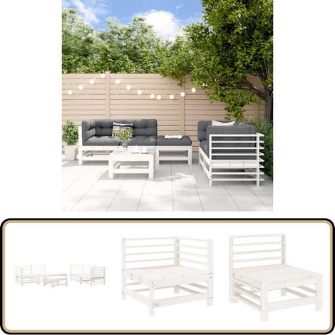 6-tlg. Garten-Lounge-Set Weiß Massivholz Kiefer - Gartenmöbel - Loungeset - Gartenloungesessel - Rattan Möbel - Kiefernholzmöbel