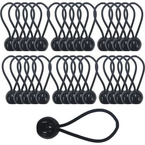 30pcs Tendeur Elastique avec Boule, Sandow Elastique, Tendeur Bache pour Bannière, Pavillon, Bâche, Camping, Tente, Rideaux Harnais d’Extension, Épaisseur 4mm Très Fort (1/5)