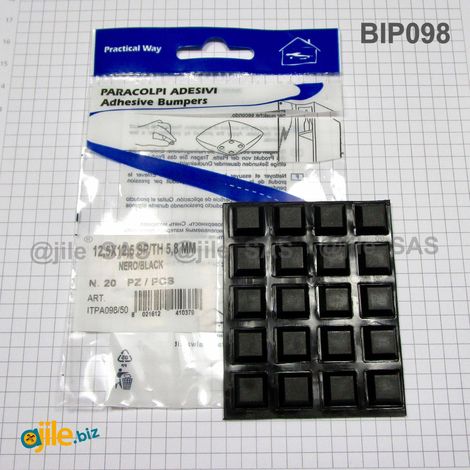 Ajile - Pied Adhésif Carré Noir 12,5 x 12,5 mm Épaisseur 5,8 mm x 20 pièces