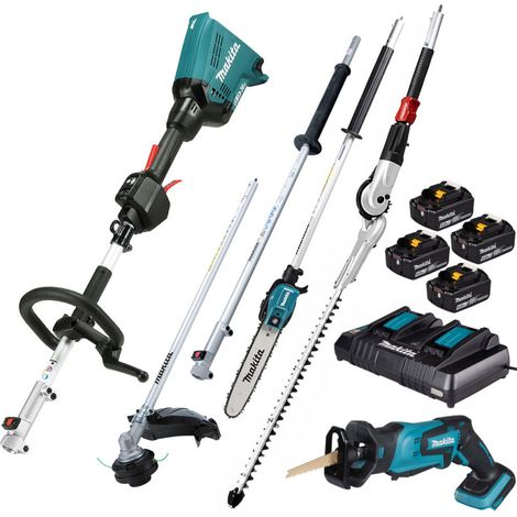 MAKITA Pack Outil Multifonctions 36V DUX60 + Rallonge + Coupe-Herbe + Perche élagueuse + Taille-haies + Scie sabre + 4 batt 6Ah