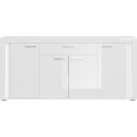 Skylight Sideboard 4 Türen, 1 Schublade mit Licht Hochglanz weiß,Glas grau,weiß.