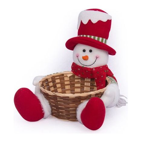 Weihnachtskorb mit Plüsch-Weihnachtsmann, Schneemann und Rentier für Süßigkeiten, Kekse, Leckereien, Obstkorb, Brotkorb und andere Weihnachtsdekorationen. (1/4)