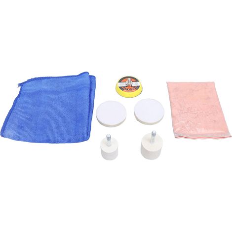 Kit de polissage de pare-brise 7 pièces pour éliminer les rayures : disque abrasif en poudre, tampon de polissage et roue en feutre
