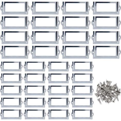 36 PièCes Supports D'éTiquettes En Metal Cadre Porte éTiquette En MéTal Tiroir Cadre éTiquette De Nom Avec Vis,Armoires De Rangement Pour BibliothèQues Et Classeurs Pour BibliothèQue De Bureau (1/5)