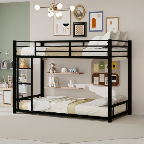 Lit superposé en métal avec deux lits simples, dimensions 90190 cm / cadre en métal robuste et stable / conception silencieuse / barrières de sécurité / matelas à ressorts non inclus. (1/5)