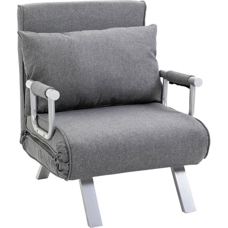HOMCOM 1-Sitzer-Schlafsofa mit abnehmbarem Bezug, Kissen und Metallarmlehnen – Maximaler Komfort, modernes Design in Leinengrau