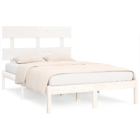 Lit double Lit adulte Cadre de lit sans matelas blanc 160x200 cm bois massif
