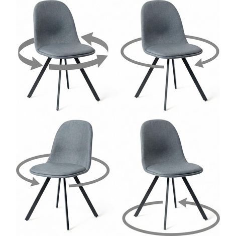 FurnitureR Set of 4 Dining Chairs, 360 Swivel Armless Dining Chairs with Metal Legs, Elegant Kitchen Chairs for Bedroom Dining Room, Fabric, Grey