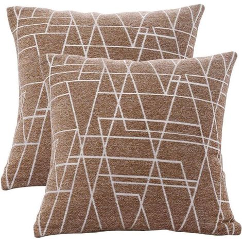 Lot de 2 Taies d'Oreiller Chenille 45X45 cm Toile de Jute Lin Décoration d'intérieur Fermeture Éclair Invisible (1/5)