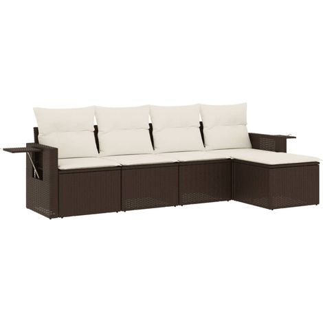 Set Divano da Giardino 5 pz Salotto da Giardino con Cuscini Marrone in Polyrattan (1/5)