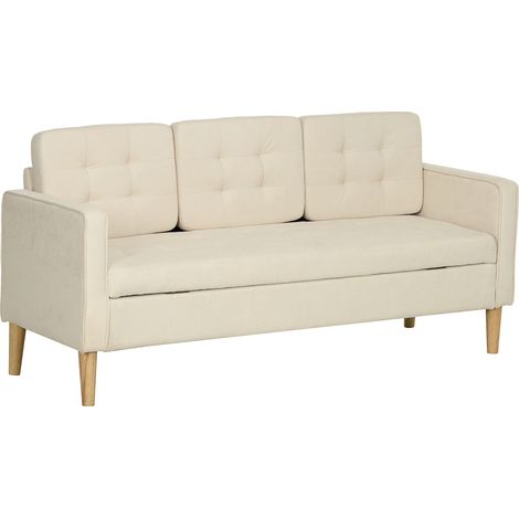 Canapé Oberthal 3 Places Style Scandinave Rangement Intégré Tissu Beige (1/5)