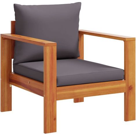 Une chaise de jardin avec coussins, en bois d'acacia massif. (1/5)
