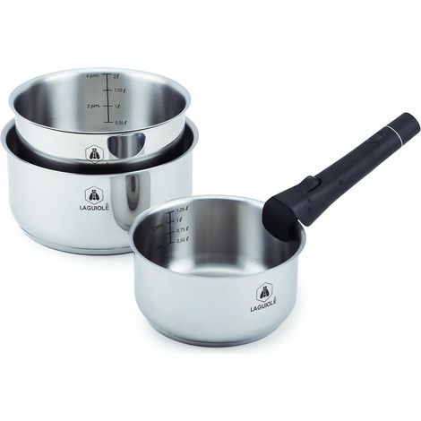 LAGUIOLE CUISSON - Set de 3 casseroles inox amovible 16/18/20cm - "Réactif"