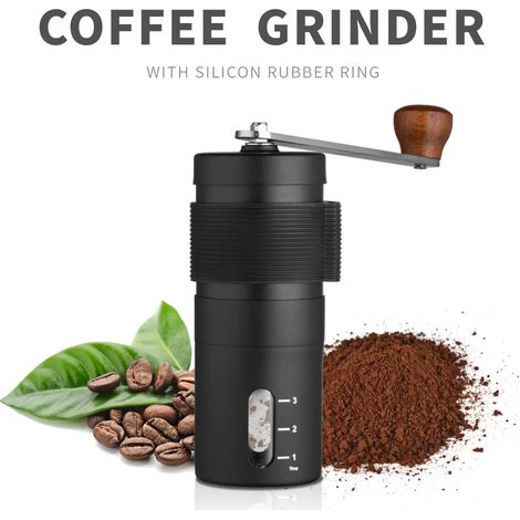 Moulin à café manuel noir à manivelle avec mouture réglable pour expresso, cafetière à piston et café filtre, idéal pour la maison, le bureau et les voyages.-AquaForge (1/4)