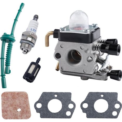 Vergaser-Reparatursatz für Stihl Rasenmäher FS38, FS45, FS46, FS55, FS74, FS75, FS80, FS85, HL45, HL75, HS70, HS74, KM55, KM55R – inklusive Kraftstoffleitungssatz und Luftfilter. (1/5)