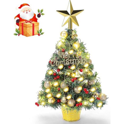 Mini Arbre de noël Artificiel, 50 cm Petite Table Arbre de noël LED guirlandes Lumineuses Ornements pour décorations de noël (1/5)