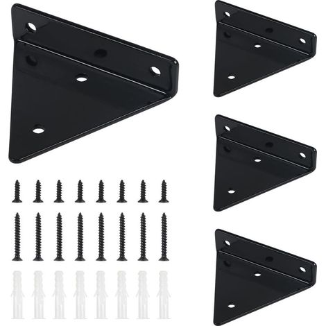 4PCS Supports d'étagère Triangle Invisible Supports à Tablettes Flottant 100 x 80 mm Équerre Étagère Murale en Fer avec Vis, Noir (1/5)