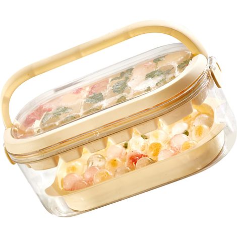 Bac à glaçons pour réfrigérateur/congélateur, 2 niveaux, 54 compartiments, portable, grande capacité, beige (1/5)
