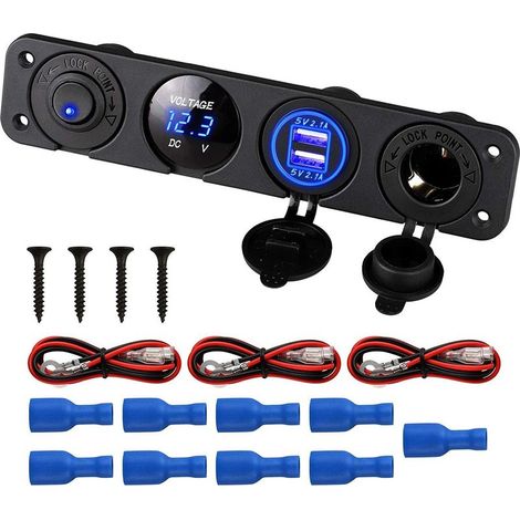 4-in-1 12V-Ladebuchsenpanel – 2 x 4,2A USB-Anschlüsse – LED-Voltmeter – Zigarettenanzünderbuchse – Einfache Installation – (1/5)