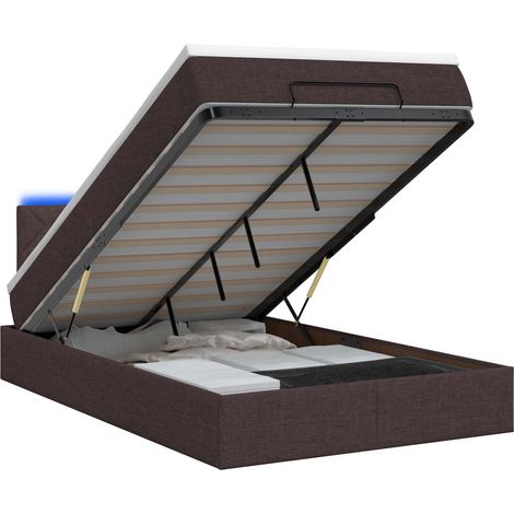 Maison Exclusive - Lit coffre avec matelas et LED Marron foncé 120 x 190 cm Tissu (1/5)