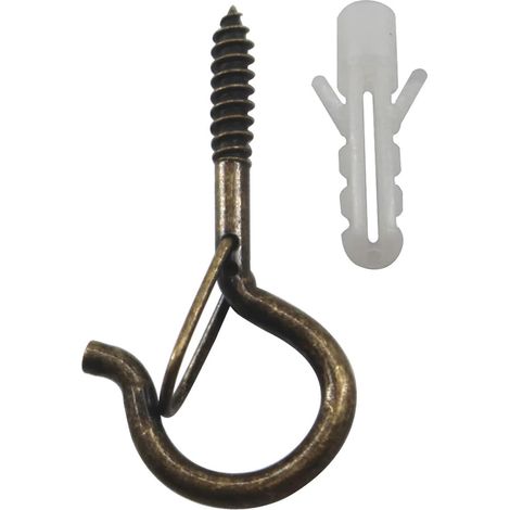 Crochets en forme de Q, vis bronze avec mousqueton de sécurité pour suspendre luminaires et pots de fleurs (Lot de 20) (1/5)