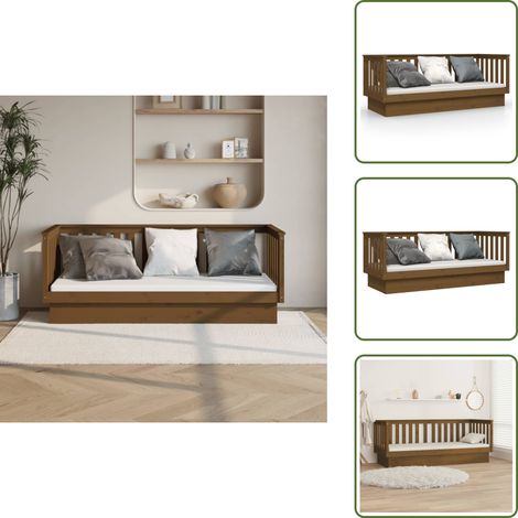 The Living Store Dormeuse Marrone Ambra 75x190 cm in Legno Massello di Pino - Letto in legno massello