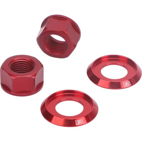 Lot de 2 écrous de moyeu de vélo M10xP1.0 en alliage d'aluminium, de rechange pour vélo à pignon fixe, VTT et vélo de route (rouge). (1/5)