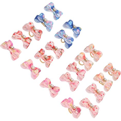 Lot de 20 nœuds papillon pour chiots, accessoires de toilettage mignons pour animaux de compagnie, avec élastiques et perles strass. (1/5)