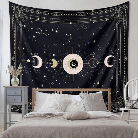 Tapisserie magique de sorcellerie, mandala, tarot médiéval, astrologie lunaire, divination, tapisserie hippie, décoration murale, tapiz