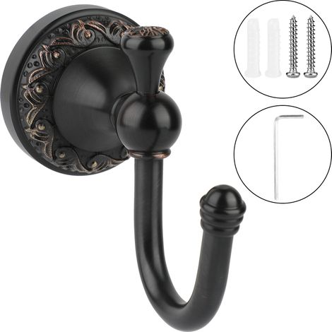 Porte-manteau mural classique en bronze noir de style antique pour suspendre vêtements, chapeaux, peignoirs et manteaux (1/3)