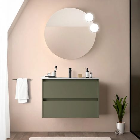Mobile bagno sospeso 80 cm verde satinato con specchio e lavabo Gaya (1/5)
