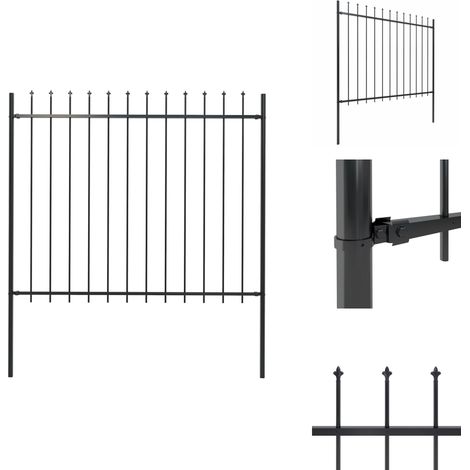 Clôture de jardin avec dessus en lance Acier 1,8 m Noir - Clôture De Jardin - Clôture Métallique - Clôture En Acier - Clôture Décorative - Clôture Avec Picots (1/5)