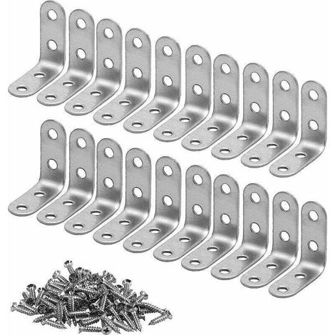 Équerre en acier inoxydable, lot de 20, équerre métallique avec vis, fixation d'angle pour étagère, armoire, chaise, table, porte en bois, 40 x 40 mm (1/4)