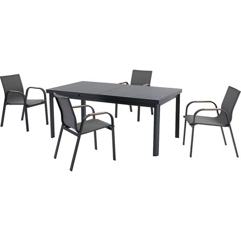 Salle à manger de jardin en aluminium : une table extensible L.180/240 cm et 4 fauteuils - Anthracite - ZEYVA de MYLIA (1/5)