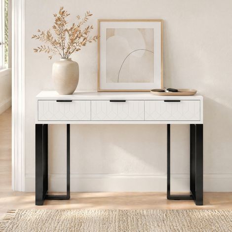 Consolle con 3 cassetti, 120 x 36 x 80 cm, MDF e pannelli di particelle, bianco e nero HAVRYA (1/5)