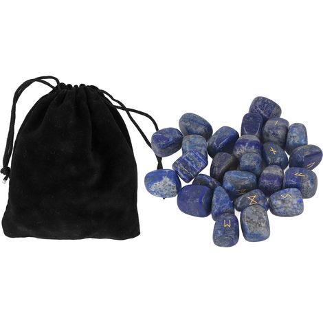 25 Pièces Pierres Runes Naturelles Alphabet Futhark Gravées pour Divination Méditation en Lapis Lazuli (1/5)