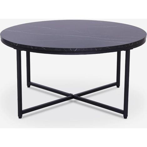 Wohnzimmertisch rund 80 cm aus Metall und Marmoreffektplatte Sulley - Schwarz