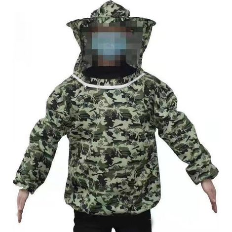 Smandy Imker-Schutzjacke, leichter und atmungsaktiver Imkeranzug aus Polyester mit Schleierkapuze für Erwachsene und Anfänger (Fünf-Sterne-Tarnmuster)