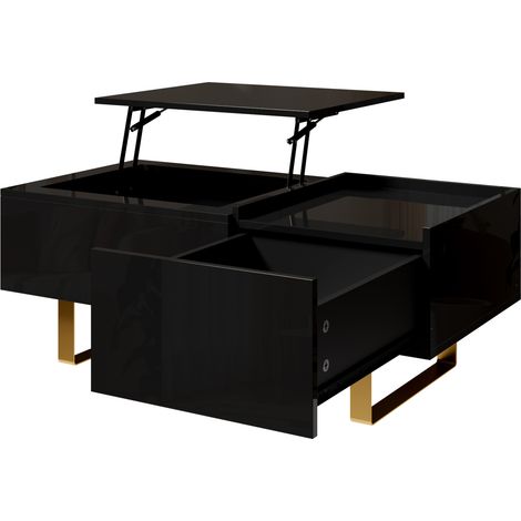 Mesa de centro elevable con almacenamiento, MDF negro brillo, 100 x 50 x 54,5 cm, HOMVRA (1/5)