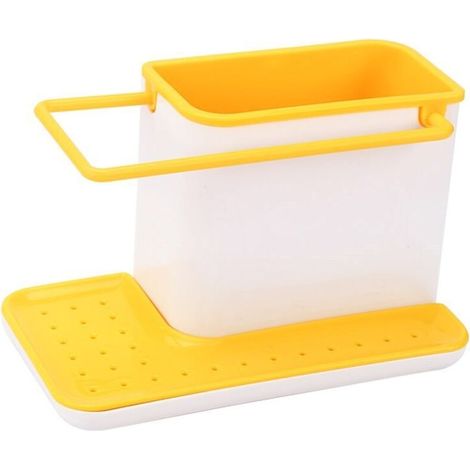 Dernier organisateur d'étagère évier de cuisine, étagère à ustensiles, égouttoir à bouillie, support à éponge, boîte de vidange d'évier, accessoires de cuisine 1 pièce (orange et blanc) (1/5)