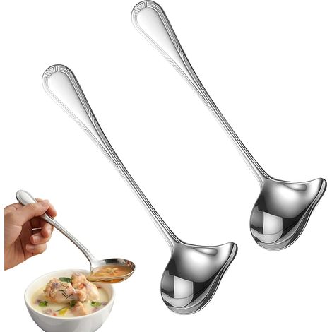 Lot de 2 cuillères à sauce en acier inoxydable - 20,5 cm - Petite louche à sauce avec bec verseur - Bec verseur et œillet de suspension - Passe au lave-vaisselle - Pour sauce, soupe et cuisine (1/5)