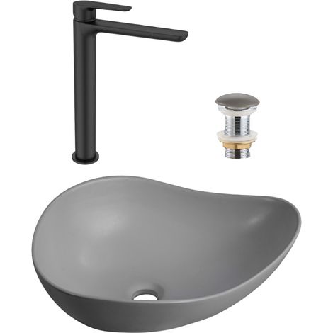 PixL 51x38x19 cm lavabo da appoggio + SAT Mood miscelatore lavabo XL + Ceramia PixL piletta di scarico (CEPX505GRMSAT285C)