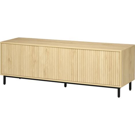 Meuble banc TV Banc Max. 65 Pouces 3 placards 2 passe-câbles avec étagères réglables - dim. 150L x 40D x 51H cm (1/5)
