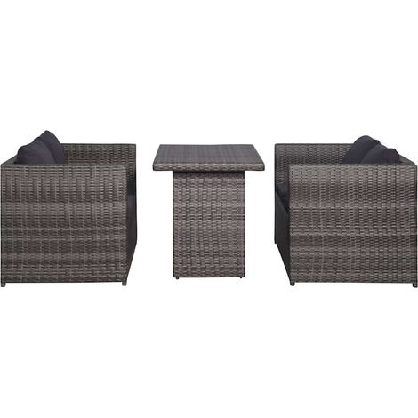 Maison Exclusive - Set mesa y sillas jardín 3 pzas y cojines ratá (1/5)