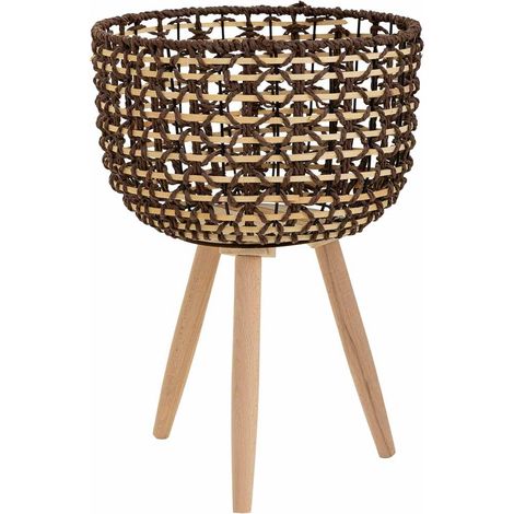 Macetero de madera , metal y cuerda de papel marrón d29,5x19/42 (1/5)
