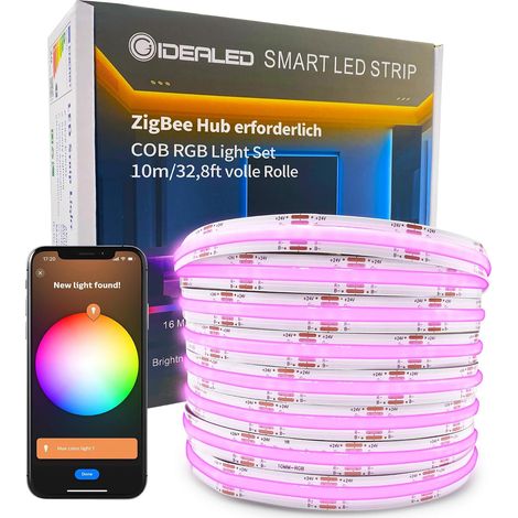 DC24V Smart ZigBee RGB COB LED Streifen 10m Kit Compatible with ZigBee Hub Bridge, Tuya Gateway and Echo Plus, APP / Alexa Voice Control, RGB COB LED Strip Color Variable and Dimmable (1/5)