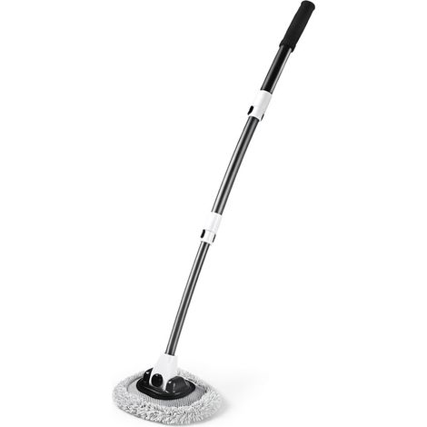 Balai de lavage noir et blanc, télescopique 3 sections, coude 15° en alu (1/5)